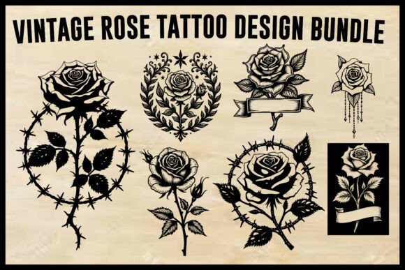 Download Vintage Rose Tattoo Design Bundle - Tattoo design Collection