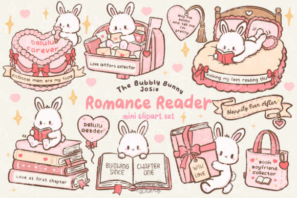 Download Kawaii Romance Reader Bunny Clipart - Romance Collection