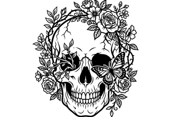 Download Floral Skull Butterfly Tattoo Design - Tattoo design Collection